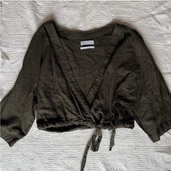 Urban Outfitters Tops - Urban Outfitter Linen Blend Olive Crossover Crop Top